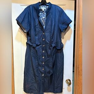 dressbarn Navy Denim Fitted Shirtdress
